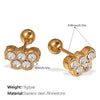 Vintage Fashion Women's 316L Stainless Steel Earrings Cross Round Inlaid Rhinestone 18K Gold Plated