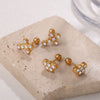 Vintage Fashion Women's 316L Stainless Steel Earrings Cross Round Inlaid Rhinestone 18K Gold Plated