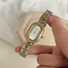 Vintage Fashion Women's Watch With Oval Dial Stainless Steel Band And Toothed Edge Design