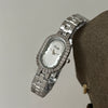 Vintage Fashion Women's Watch With Oval Dial Stainless Steel Band And Toothed Edge Design