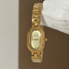 Vintage Fashion Women's Watch With Oval Dial Stainless Steel Band And Toothed Edge Design