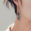 Vintage Feather Inlaid Turquoise Earrings For Women Alloy Material With Electroplating Geometric Design