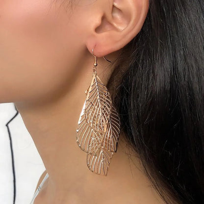 Fashion Leaf Plating Alloy No Inlaid Earrings