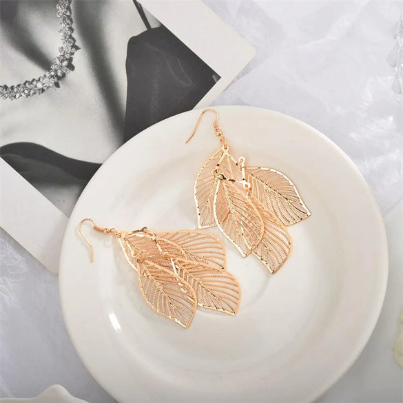 Fashion Leaf Plating Alloy No Inlaid Earrings