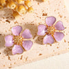 Vintage Floral Enamel Earrings With Three Dimensional Flower Design Alloy Dripping Glaze Earrings With Stainless Steel Posts For Women