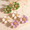 Vintage Floral Enamel Earrings With Three Dimensional Flower Design Alloy Dripping Glaze Earrings With Stainless Steel Posts For Women