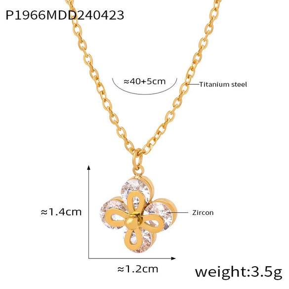 Vintage Flower Pendant Titanium Steel Gold Plated Necklace With Geometric Design For Women