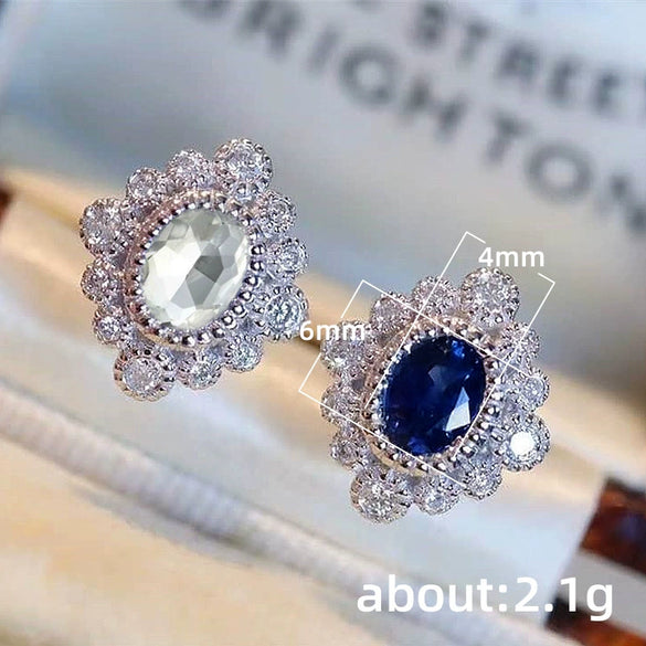 Vintage Flowershaped Copper Earrings With Diamond Sapphire Blue Zircon For Women