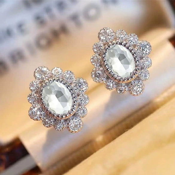 Vintage Flowershaped Copper Earrings With Diamond Sapphire Blue Zircon For Women