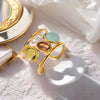 Vintage French Court Style Stainless Steel Gold Plated Geometric Open Ring With Natural Stone For Women