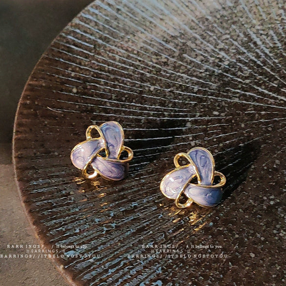 Vintage French Retro Geometric Triangle Copper Enamel Earrings For Women Elegant Electroplated Court Style Fashion Jewelry