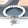 Vintage Frosted Synthetic White Turquoise Bead Bracelet With Tree Of Life Charm Electroplated Alloy Women's Jewelry
