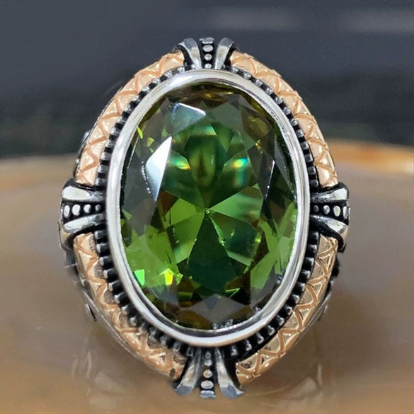Vintage Geometric Black Agate Ring Two Tone Electroplated Copper Jewelry For Men And Women Wholesale