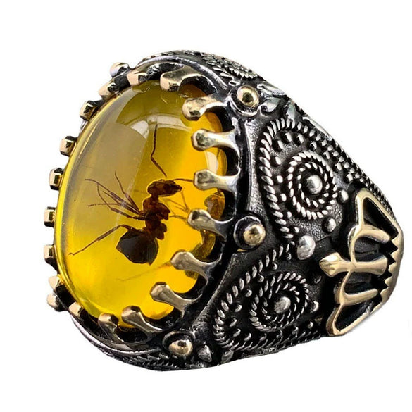 Vintage Geometric Black Agate Ring Two Tone Electroplated Copper Jewelry For Men And Women Wholesale