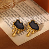 Vintage Geometric Bow And Drop Earrings For Women Stainless Steel Enamel Natural Stone Jewelry