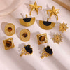 Vintage Geometric Bow And Drop Earrings For Women Stainless Steel Enamel Natural Stone Jewelry