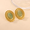 Vintage Geometric Bow And Drop Earrings For Women Stainless Steel Enamel Natural Stone Jewelry