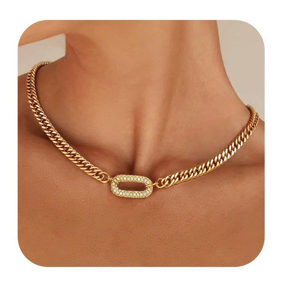 Vintage Geometric Copper Cuban Chain Necklace For Women Light Luxury Electroplated Fashion Necklace