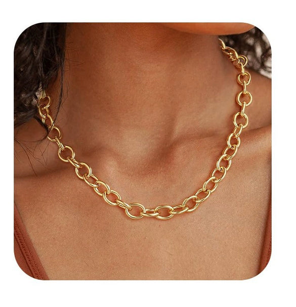 Vintage Geometric Copper Cuban Chain Necklace For Women Light Luxury Electroplated Fashion Necklace