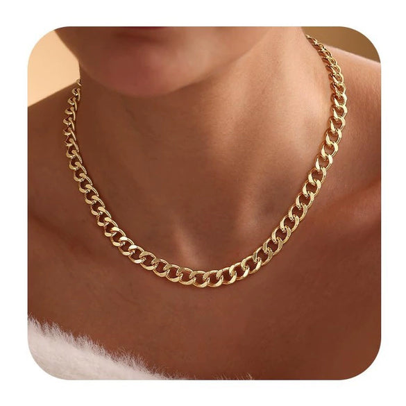 Vintage Geometric Copper Cuban Chain Necklace For Women Light Luxury Electroplated Fashion Necklace