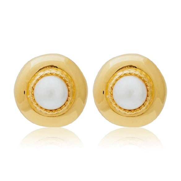 Vintage Geometric Cross Ear Clip Earrings With Round Pearl Accents Medieval Style Electroplated Alloy Jewelry For Women