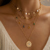 Vintage Geometric Drop Shape Alloy Disc Tassel Necklace With Rhinestone And Diamond Design
