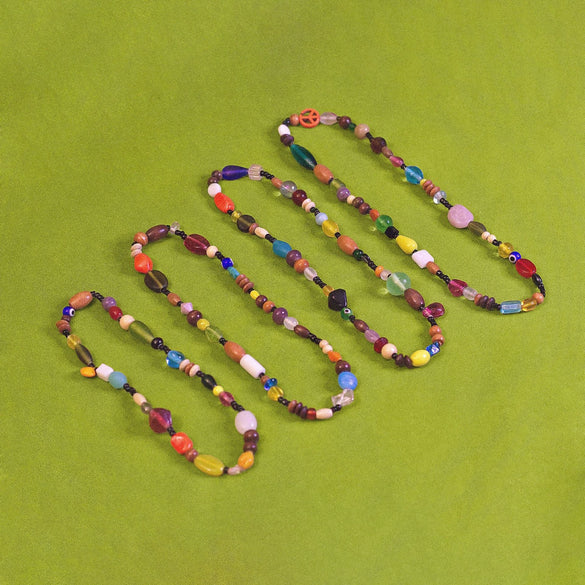 Vintage Geometric Evil Eye Glass Bead Necklace With Electroplated Bead Chain For Women
