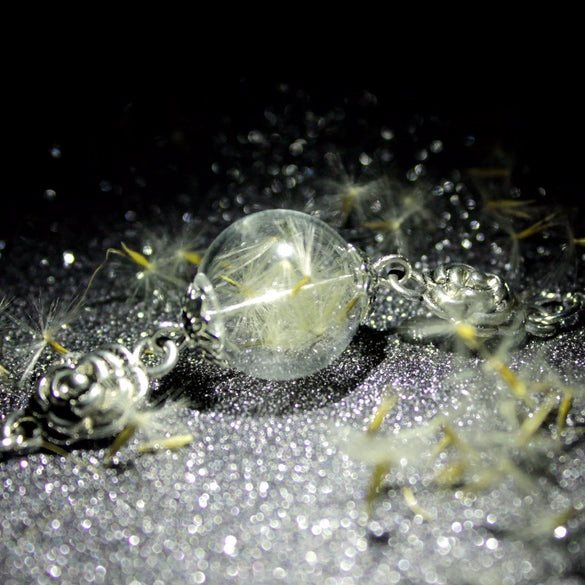 Vintage Geometric Glass And Glaze Rose Flower And Dandelion Seed Ing Ball Bracelet