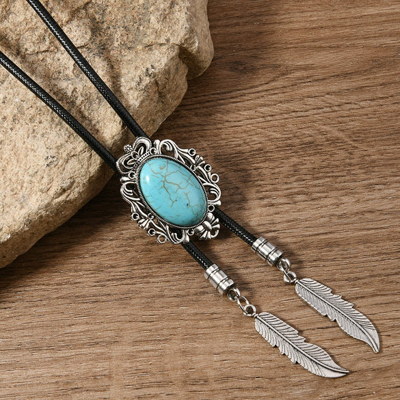 Vintage Geometric Handmade Turquoise Alloy Pendant Unisex Necklace With Regular Chain