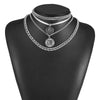 Vintage Geometric Layered Chunky Chain Necklace With Alloy Pendant And Electroplated Finish For Unisex Jewelry