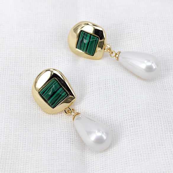 Vintage Geometric Natural Stone Earrings With Silver Ear Posts Electroplated Alloy Jewelry For Women Wholesale