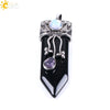 Vintage Geometric Natural Stone Sword Pendant Necklace With Electroplated Alloy Ball Chain Semi Precious Crystal Agate Tiger Eye Jewelry