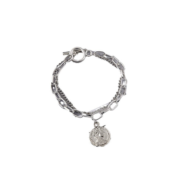 Vintage Geometric Portrait Chain Bracelet For Women And Men Alloy Electroplated Double Layer O Ring Buckle Bracelet