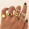 Vintage Geometric Round Turquoise Metal Ring Inlaid With Artificial Gemstones And Semiprecious Stones Gold Plated