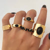 Vintage Geometric Round Turquoise Metal Ring Inlaid With Artificial Gemstones And Semiprecious Stones Gold Plated