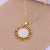 Vintage Geometric Shell Pendant Necklace With Micro Inlaid Zircon And Mixed Gem Inlay Water Wave Chain Religious Jewelry