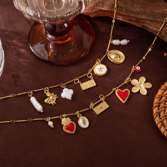 Vintage Geometric Stainless Steel Electroplated Heart Pendant Necklace For Women And Men With Bamboo Chain In Maillard Style
