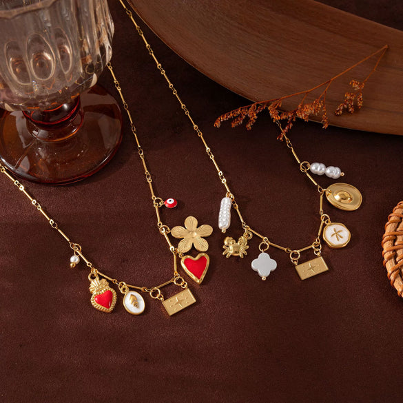 Vintage Geometric Stainless Steel Electroplated Heart Pendant Necklace For Women And Men With Bamboo Chain In Maillard Style