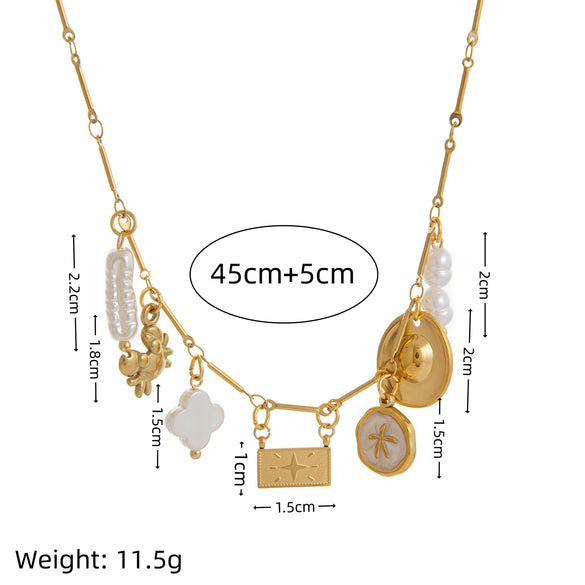 Vintage Geometric Stainless Steel Electroplated Heart Pendant Necklace For Women And Men With Bamboo Chain In Maillard Style