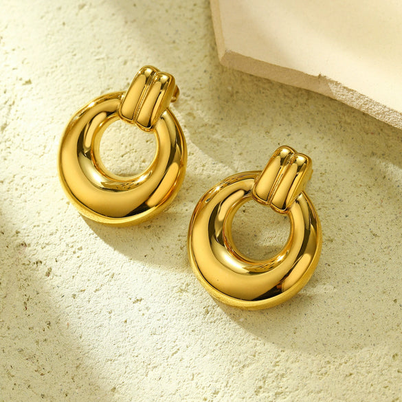 Vintage Geometric Stainless Steel 18K Gold Electroplated Earrings And Ring