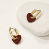 Vintage Gold Plated Copper Red Heart Geometric Dangle Hoop Earrings Fashion Punk Style For Women