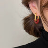 Vintage Gold Plated Copper Red Heart Geometric Dangle Hoop Earrings Fashion Punk Style For Women