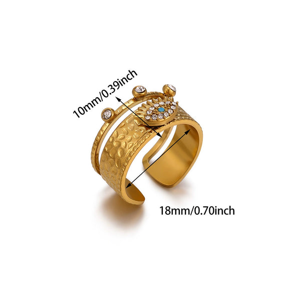 Vintage Gold Plated Enamel Devil's Eye Zircon Open Ring Adjustable Exaggerated Retro Unisex Statement Finger Jewelry