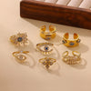 Vintage Gold Plated Enamel Devil's Eye Zircon Open Ring Adjustable Exaggerated Retro Unisex Statement Finger Jewelry