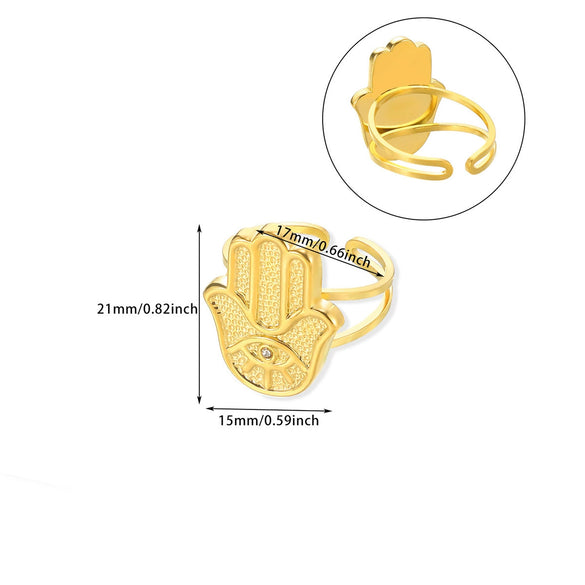 Vintage Gold Plated Enamel Devil's Eye Zircon Open Ring Adjustable Exaggerated Retro Unisex Statement Finger Jewelry