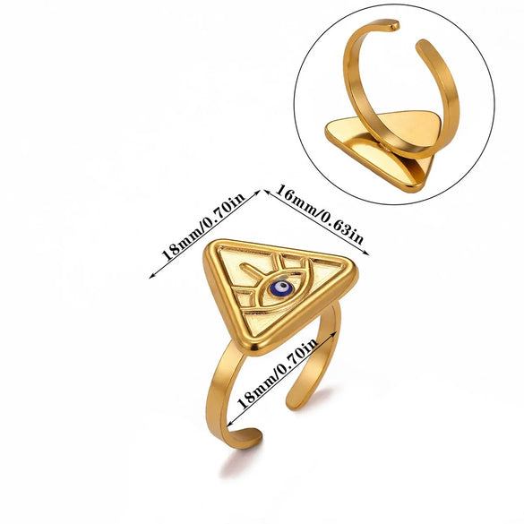 Vintage Gold Plated Enamel Devil's Eye Zircon Open Ring Adjustable Exaggerated Retro Unisex Statement Finger Jewelry