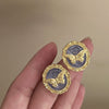 Vintage Gold Plated Silver Needle Earrings With Heart Flower Leaves Geometric Pattern And Dripping Oil Design For Women