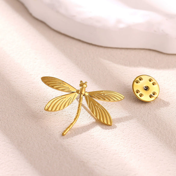 Vintage Gold Plated Stainless Steel Brooch With Bow Sun Daisy Dragonfly And Palm Leaf Motifs Dualpurpose Women's Pin Accessory