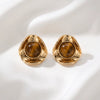 Vintage Gold Tone Plated Alloy Leaf Stud Earrings For Women With Stainless Steel Posts Distressed Geometric Luxury Style Wholesale