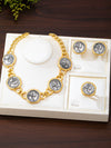 Vintage Goldtone Geometric Coin Jewelry Set With Electroplated Alloy Necklace Earrings And Bracelet For Women
